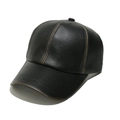 Detail of vintage PU leather baseball cap with retro distressed edges and matte finish - M (56-58cm) / Black