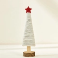 Décoration de sapin de Noël en laine blanche avec étoile rouge et base en bois naturel - 5.5*25*5cm / Sapin de Noël blanc