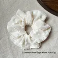 Creamy white double-layer lace scrunchie with polka dot tulle fabric, 14cm wide - Q514-2 Beige Mesh Polka Dot