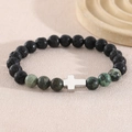Bracciale di perline con pietre laviche nere, perline verdi e croce in argento raffinata - Perle da 8mm (NAM04-3) / Lava/Turchese Africano