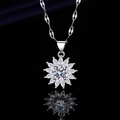 Elegant silver-plated sunflower pendant necklace featuring sparkling cubic zirconia stones - Xl-130 [with Four-leaf Clover Chain]