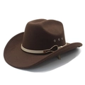Classic brown felt western cowboy hat with a beige leather band and horsebit buckle - M(56-58cm) / Brown