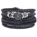 Retro 4-piece set of woven leather bracelets for men with vintage silver alloy charms - Four-Piece Set / Black