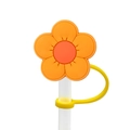 Orange flower silicone straw cover cap with yellow ring holder accessory for kids - 1704-65 Orange Five-petal Flower