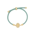 Adjustable mint green woven bracelet with gold Virgin Mary pendant and zircons - Oval Virgin Mary / Mint Green