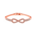 Rose gold infinity bangle with pave-set white crystals and secure snap clasp closure - Rose Gold Infinity Symbol Style (4185)