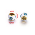 Blue evil eye ceramic charm bead with gold core and 10mm diameter for DIY jewelry - White Base Blue Polka Dot