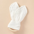 Cotton muslin bunny ears teething ring made of natural wood for infants in white - Pure White