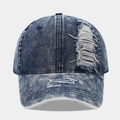 Gorra de béisbol vintage de mezclilla lavada azul marino con detalles rotos y desgastados - Ajustable / Azul Denim