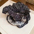 Vintage black floral scrunchie with white polka dots and delicate lace trim for women - Black Floral Lace (9#)