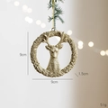 Golden glitter reindeer wreath ornament for Christmas tree decor, size 9x9x1.5cm - Champagne Resin Reindeer