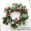 Christmas wreath with 40cm diameter featuring red berries, pine needles and natural cones - 40cm Ice Crystal Wreath