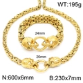 Conjunto de collar y pulsera bizantina dorada con cierres de calavera en acero titanio - Conjunto Dorado