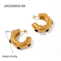 Vintage Gold C-Ohrringe mit schwarzen Zirkoniasteinen und strukturierter Oberfläche für Damen - Gold mit schwarzem Zirkon