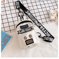 White canvas crossbody chest bag with adjustable black logo strap and street style design - White Without Charm
