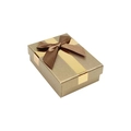 Elegant bronze jewelry gift box featuring a brown ribbon bow and golden stripe decoration - 8.3x6.2x1.3cm (Internal Dimension) / Coffee