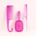 Driedelige roze glitter haarborstelset met grove tanden, hartvorm en een puntkam - Roze - 3-delige set (hol+haak+staart)