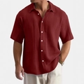 Chemise homme manches courtes en coton bordeaux avec texture crêpe respirante - S / Hauts / Bordeaux