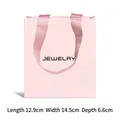 Pink jewelry gift bag with ribbon handles and dimensions 12.9 x 14.5 x 6.6 cm - Pink Gift Bag with Gold Stamping
