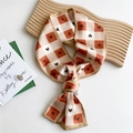 Chic orange and beige checkerboard long silk scarf with heart pattern for styling - Heart Plaid Orange