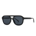 Modern retro flat top square sunglasses with black frame and double bridge design - Dark Grey