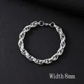 Men's 8mm stainless steel Cuban chain bracelet in silver with lobster clasp - 21cm / Silver/8mm Textured Rope Bracelet