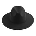 Top-down view of black wide brim felt fedora hat with a smooth matte wool texture - 58cm One Size / Black