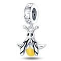 Detailed view of silver firefly charm with yellow abdomen and star-shaped top ring - Luminous Firefly Pendant - Yellow Belly