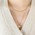 Double-layered 18k gold plated stainless steel necklace with heart and star zircon pendant - Gold