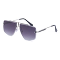 Fashionable rimless oversized square sunglasses with purple gradient lenses and silver frame - Silver/Gradient Grey
