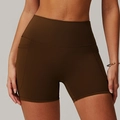 Pantaloncini da yoga marroni a vita alta con tasche laterali e tessuto traspirante - 10/M / Marrone Tè di Betulla