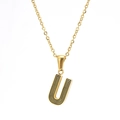 18k gold plated stainless steel necklace featuring a bold letter U pendant with black inlay - Letter U (Single Pendant)