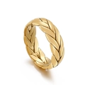 Polished golden stainless steel ring featuring a sophisticated woven wheat pattern design - 7mm Gold Color (KR101543-KFC)