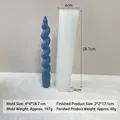 Spiral candle silicone mold with measurements and blue spiral wax candle finish - Long Twist Pillar H-0412