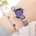 Montre à quartz élégante en métal argenté avec cadran en strass mauves au poignet - Boîtier Argenté Cadran Violet