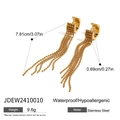 Elegant gold stainless steel tassel drop earrings with long fringe for women - Beaded Tassel (JDEW2410010) / Gold