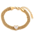 Bracciale multistrato in acciaio inossidabile dorato con ciondolo a cuore bianco e perline - Stile Cuore in Madreperla (KB149622-KLX) / Oro
