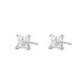 Elegant S925 sterling silver four-leaf clover stud earrings with clear sparkling gemstones - Stud Earrings / White Gold
