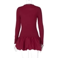 Detail view of burgundy long sleeve dress with ribbed bodice and ruffled hemline - S / Burgundy