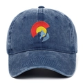 Berretto in cotone blu navy lavato con ricamo della bandiera del Colorado su sfondo bianco - Regolabile / Blu navy