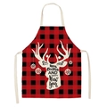 Christmas apron with red and black plaid pattern and white reindeer silhouette print - A8-Deer Head Red Black Plaid