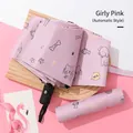 Pink automatic folding umbrella featuring cute cartoon pet patterns and matching sleeve - 306 Automatic / Pink Cat Dog Party
