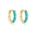 S925 silver hoop earrings with blue enamel finish and yellow zircon stones in gold - Turquoise