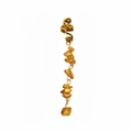 Detail of gold snake-coil earrings with dangling irregular natural stone pendants - Short Style / Deep purple