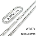 Silver stainless steel keel chain necklace and bracelet set with size specifications - 5mm Steel Color Set