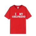 Red short sleeve T-shirt with I love my girlfriend print and heart graphic design - Red (Girlfriend)