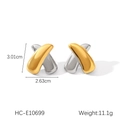Detail view of gold and silver X-shaped stainless steel earrings with exact dimensions - Gold and Silver Color-Block X-Shape Style (HC-E10699)