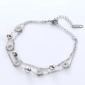 Double-layered silver stainless steel bracelet with Roman numerals and zircon stones - Steel