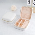 Mini white PU leather jewelry box with pink interior and zipper closure for rings - White with Gold Zipper