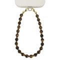 Tiger eye natural stone 8mm beaded phone strap with gold lobster clasps and wristlet - Tiger's Eye